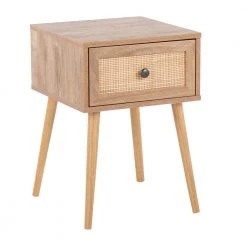 Bora Bora 15.25 in. Natural Square Wood End Table with Sliding Drawer and Rattan Accent by Lumisource