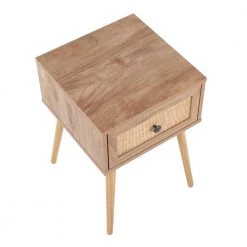 Bora Bora 15.25 in. Natural Square Wood End Table with Sliding Drawer and Rattan Accent by Lumisource -Cheap Lumisource Store natural wood lumisource end side tables t21 bora na a0 1000