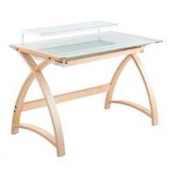 Bentley 43 in. Natural Wood and White Frosted Glass Computer Desk with Pull-Out-Drawer by Lumisource