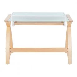 Bentley 43 in. Natural Wood and White Frosted Glass Computer Desk with Pull-Out-Drawer by Lumisource -Cheap Lumisource Store natural wood white frosted glass lumisource writing desks ofd bentley naw 66 1000