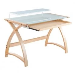 Bentley 43 in. Natural Wood and White Frosted Glass Computer Desk with Pull-Out-Drawer by Lumisource -Cheap Lumisource Store natural wood white frosted glass lumisource writing desks ofd bentley naw 77 1000