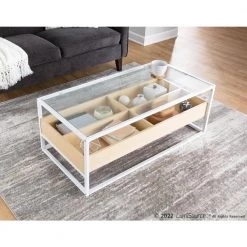 Display 22 in. Natural Wood and White Steel Rectangle Glass Coffee Table with 4-Storage Compartments by Lumisource 10 Display 22 in. Natural Wood and White Steel Rectangle Glass Coffee Table with 4-Storage Compartments by Lumisource -Cheap Lumisource Store natural wood white steel lumisource coffee tables ct display wna c3 1000