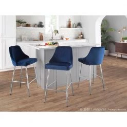Marcel 25 in. Chrome Metal Counter Stool with Navy Blue Velvet Upholstery (Set of 2) by Lumisource 17 Marcel 25 in. Chrome Metal Counter Stool with Navy Blue Velvet Upholstery (Set of 2) by Lumisource -Cheap Lumisource Store navy blue velvet lumisource bar stools b25 marcel vnb2 31 1000