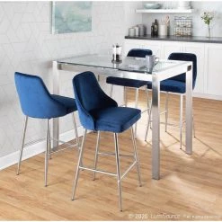 Marcel 25 in. Chrome Metal Counter Stool with Navy Blue Velvet Upholstery (Set of 2) by Lumisource 16 Marcel 25 in. Chrome Metal Counter Stool with Navy Blue Velvet Upholstery (Set of 2) by Lumisource -Cheap Lumisource Store navy blue velvet lumisource bar stools b25 marcel vnb2 4f 1000