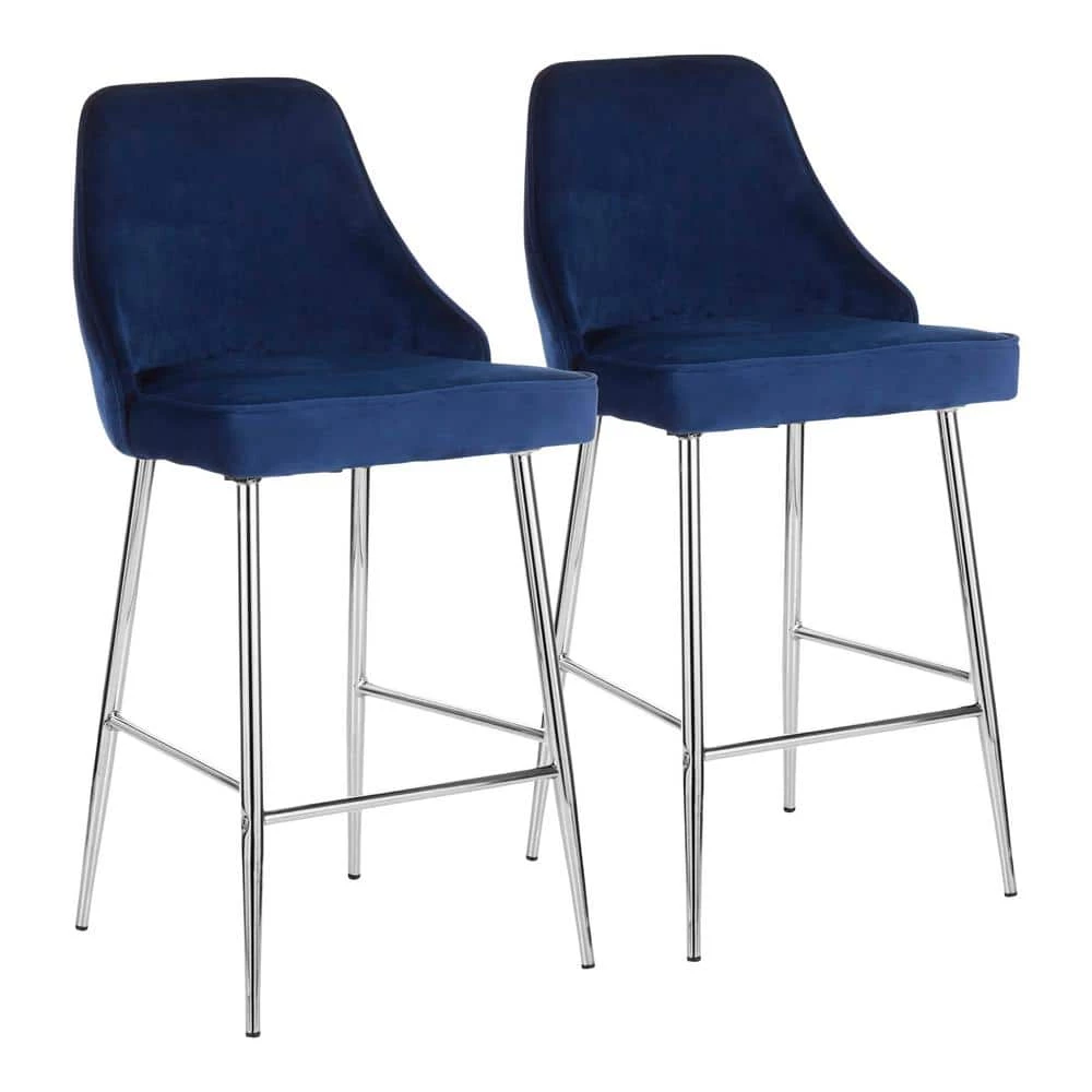 Marcel 25 in. Chrome Metal Counter Stool with Navy Blue Velvet Upholstery (Set of 2) by Lumisource 3 Marcel 25 in. Chrome Metal Counter Stool with Navy Blue Velvet Upholstery (Set of 2) by Lumisource