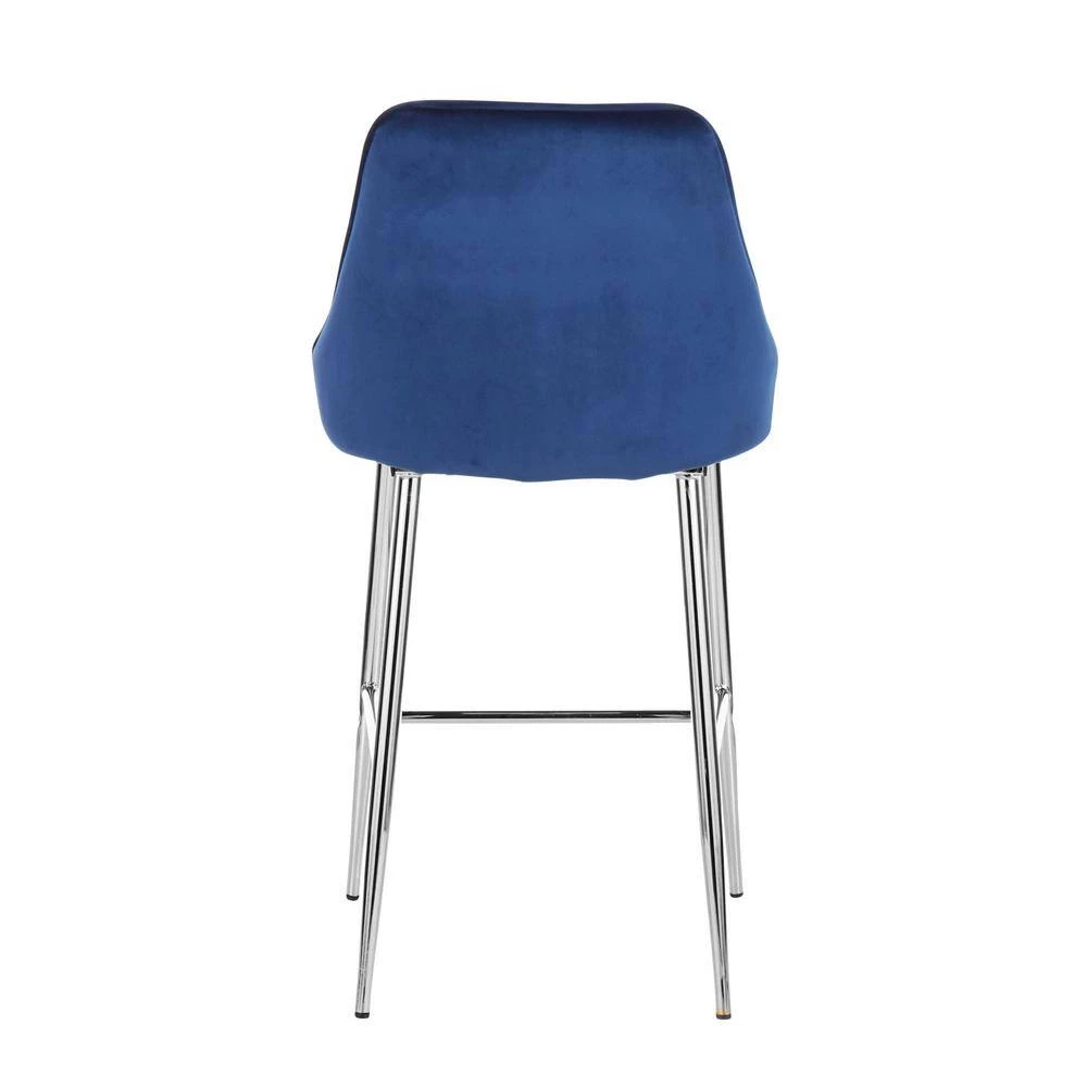 Marcel 25 in. Chrome Metal Counter Stool with Navy Blue Velvet Upholstery (Set of 2) by Lumisource 7 Marcel 25 in. Chrome Metal Counter Stool with Navy Blue Velvet Upholstery (Set of 2) by Lumisource - Image 5