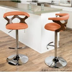 Gardenia Walnut and Orange Adjustable Bar Stool by Lumisource -Cheap Lumisource Store orange chrome lumisource bar stools bs gard wl o 31 1000