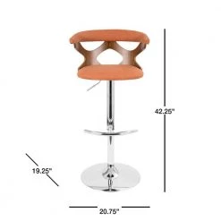 Gardenia Walnut and Orange Adjustable Bar Stool by Lumisource -Cheap Lumisource Store orange chrome lumisource bar stools bs gard wl o 40 1000