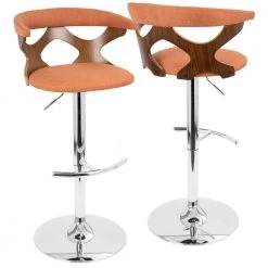 Gardenia Walnut and Orange Adjustable Bar Stool by Lumisource