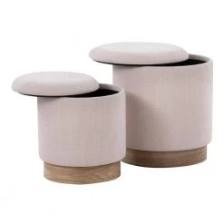 Marla Pink Fabric and Natural Wood Nesting Ottoman Set by Lumisource -Cheap Lumisource Store pink fabric natural wood lumisource ottomans ot2 marla napk 77 1000