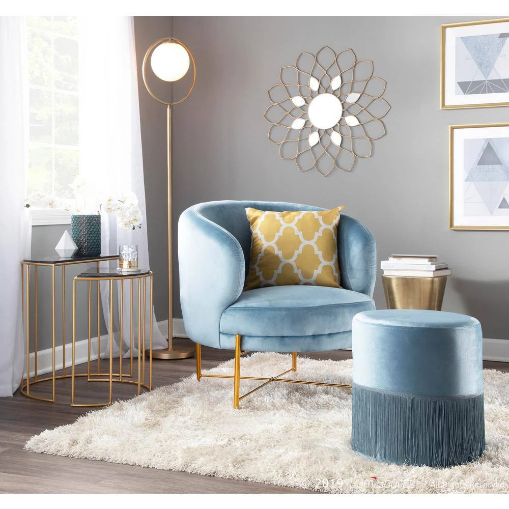 Fringe Powder Blue Velvet Ottoman by Lumisource 6 Fringe Powder Blue Velvet Ottoman by Lumisource - Image 4