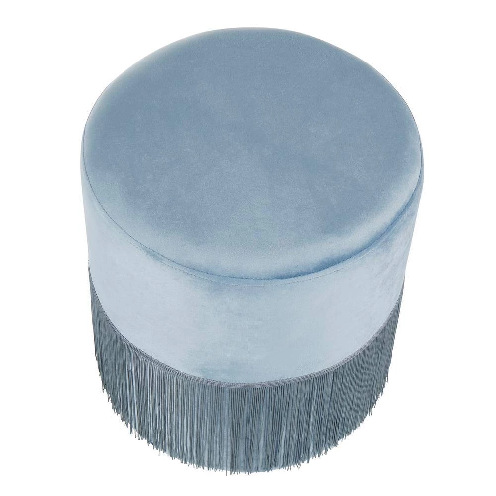 Fringe Powder Blue Velvet Ottoman by Lumisource 4 Fringe Powder Blue Velvet Ottoman by Lumisource - Image 2