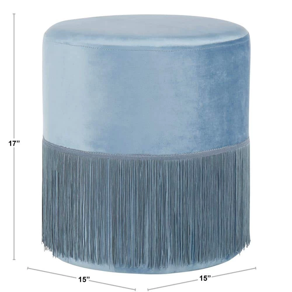 Fringe Powder Blue Velvet Ottoman by Lumisource 5 Fringe Powder Blue Velvet Ottoman by Lumisource - Image 3
