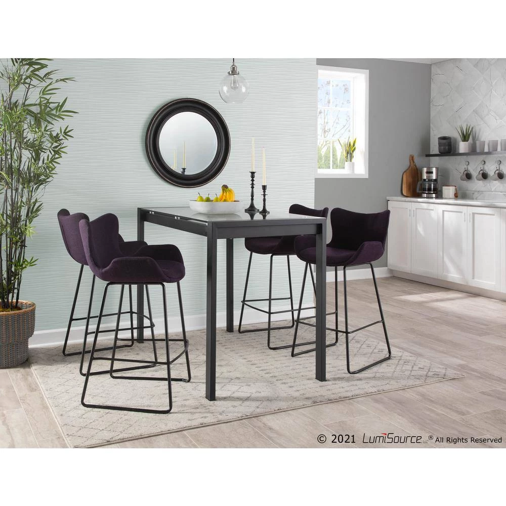 Tara 37 in. Purple Noise Fabric and Black Metal Counter Height Bar Stool (Set of 2) by Lumisource 8 Tara 37 in. Purple Noise Fabric and Black Metal Counter Height Bar Stool (Set of 2) by Lumisource - Image 6