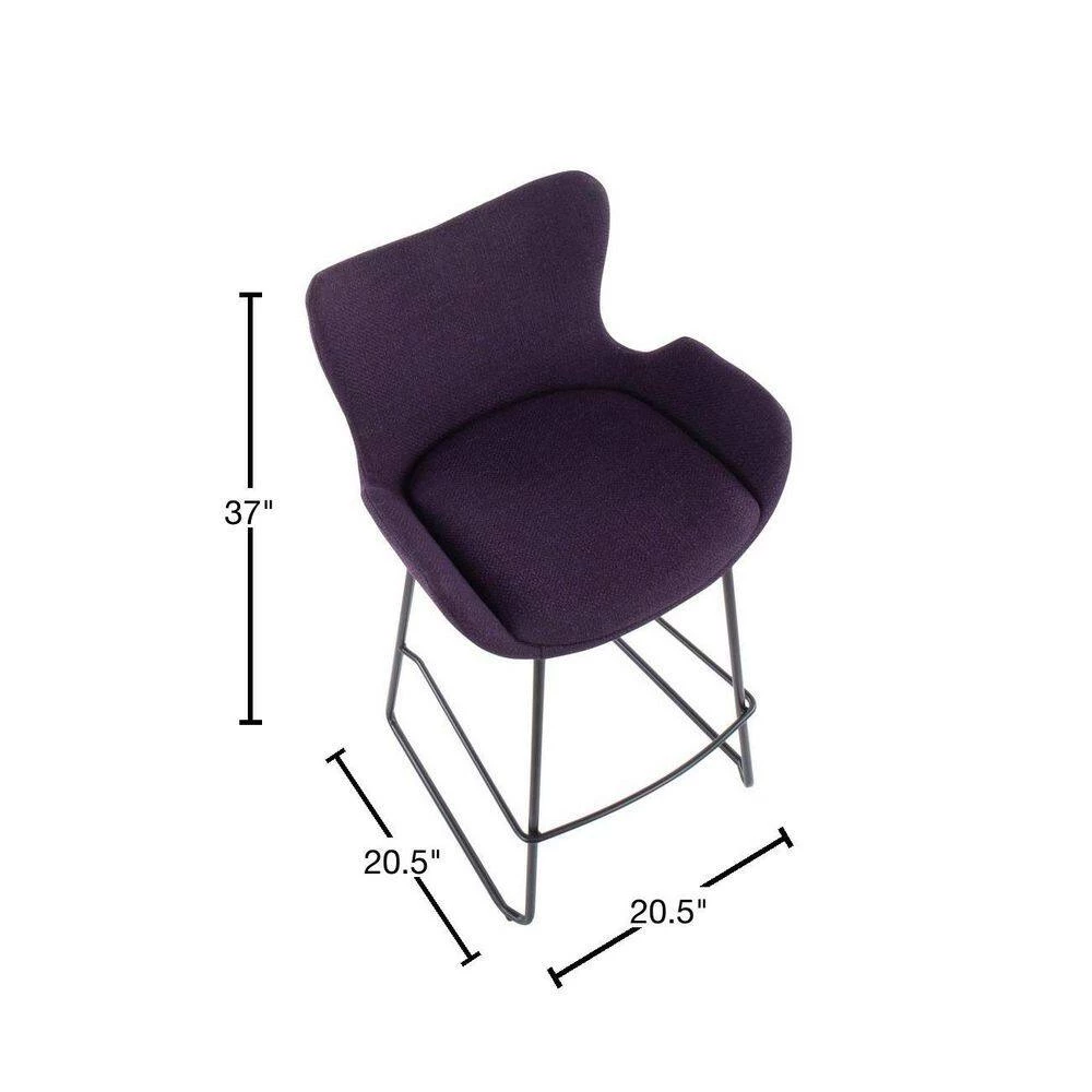 Tara 37 in. Purple Noise Fabric and Black Metal Counter Height Bar Stool (Set of 2) by Lumisource 5 Tara 37 in. Purple Noise Fabric and Black Metal Counter Height Bar Stool (Set of 2) by Lumisource - Image 3