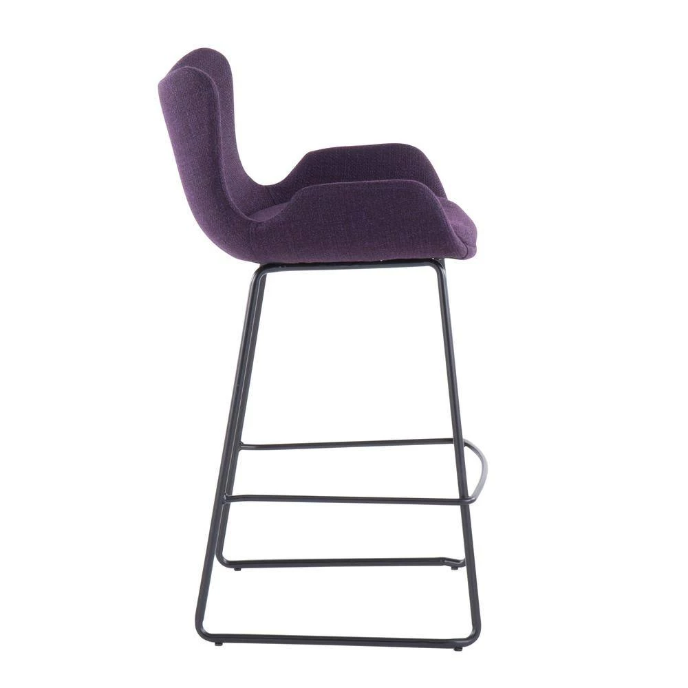 Tara 37 in. Purple Noise Fabric and Black Metal Counter Height Bar Stool (Set of 2) by Lumisource 4 Tara 37 in. Purple Noise Fabric and Black Metal Counter Height Bar Stool (Set of 2) by Lumisource - Image 2