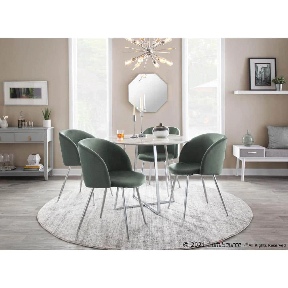 Fran Sage Green Velvet and Chrome Dining Side Chair (Set of 2) by Lumisource 7 Fran Sage Green Velvet and Chrome Dining Side Chair (Set of 2) by Lumisource - Image 5