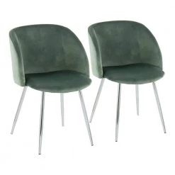 Fran Sage Green Velvet and Chrome Dining Side Chair (Set of 2) by Lumisource