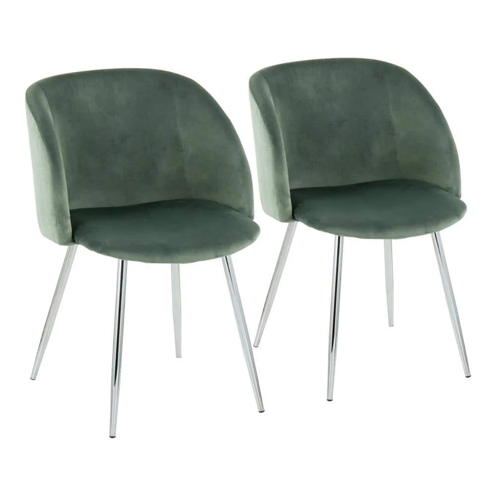 Fran Sage Green Velvet and Chrome Dining Side Chair (Set of 2) by Lumisource 3 Fran Sage Green Velvet and Chrome Dining Side Chair (Set of 2) by Lumisource