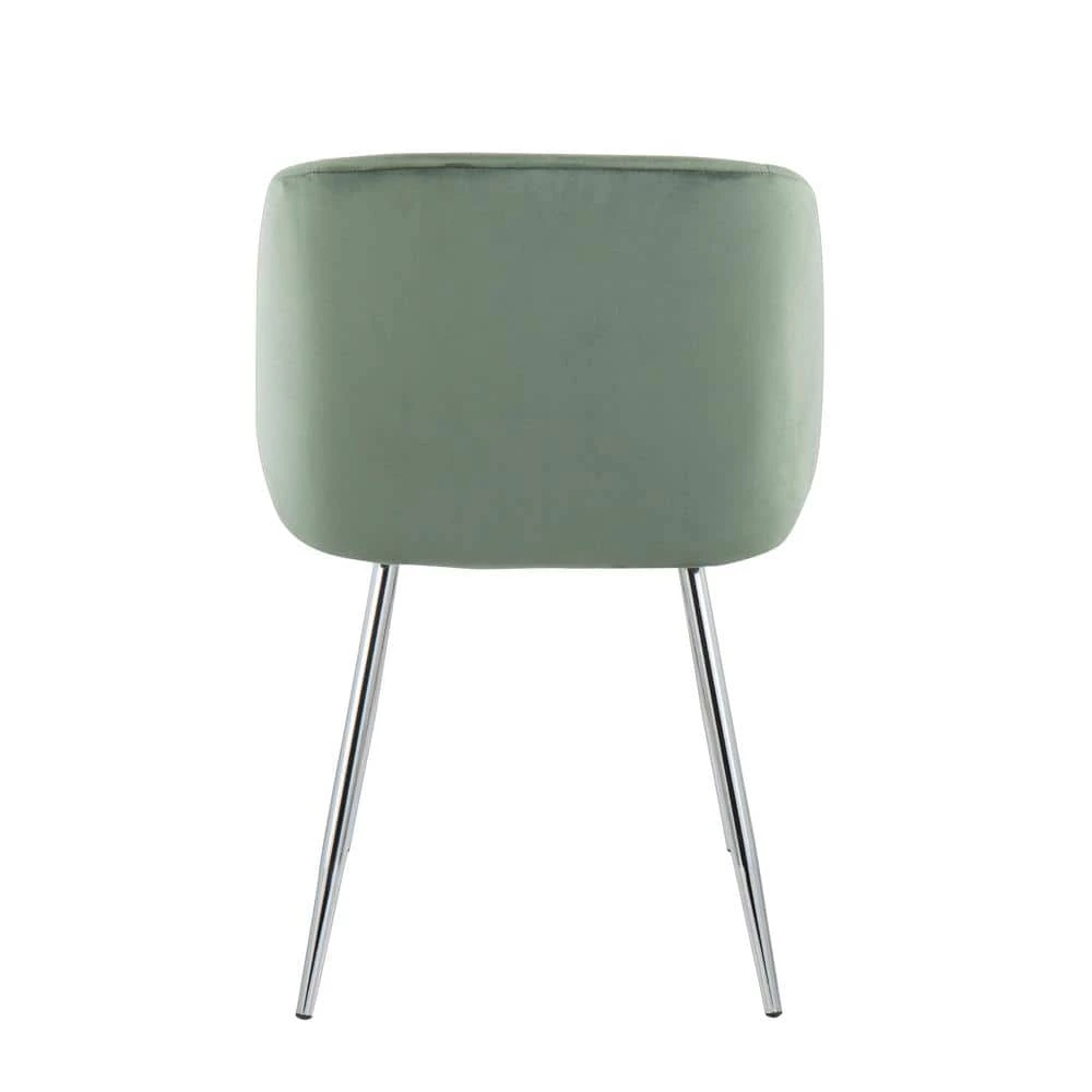 Fran Sage Green Velvet and Chrome Dining Side Chair (Set of 2) by Lumisource 6 Fran Sage Green Velvet and Chrome Dining Side Chair (Set of 2) by Lumisource - Image 4
