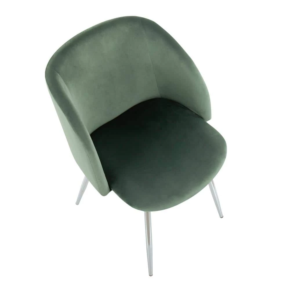 Fran Sage Green Velvet and Chrome Dining Side Chair (Set of 2) by Lumisource 5 Fran Sage Green Velvet and Chrome Dining Side Chair (Set of 2) by Lumisource - Image 3
