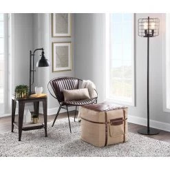 Samson Sand Canvas and Espresso Leather Pouf by Lumisource -Cheap Lumisource Store sand canvas espresso leather lumisource ottomans ot samson etn 31 1000