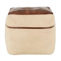 Samson Sand Canvas and Espresso Leather Pouf by Lumisource -Cheap Lumisource Store sand canvas espresso leather lumisource ottomans ot samson etn 66 1000