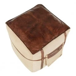 Samson Sand Canvas and Espresso Leather Pouf by Lumisource -Cheap Lumisource Store sand canvas espresso leather lumisource ottomans ot samson etn a0 1000