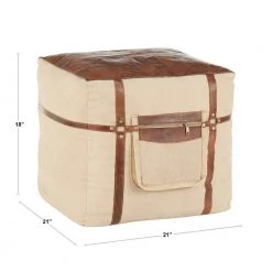 Samson Sand Canvas and Espresso Leather Pouf by Lumisource -Cheap Lumisource Store sand canvas espresso leather lumisource ottomans ot samson etn c3 1000