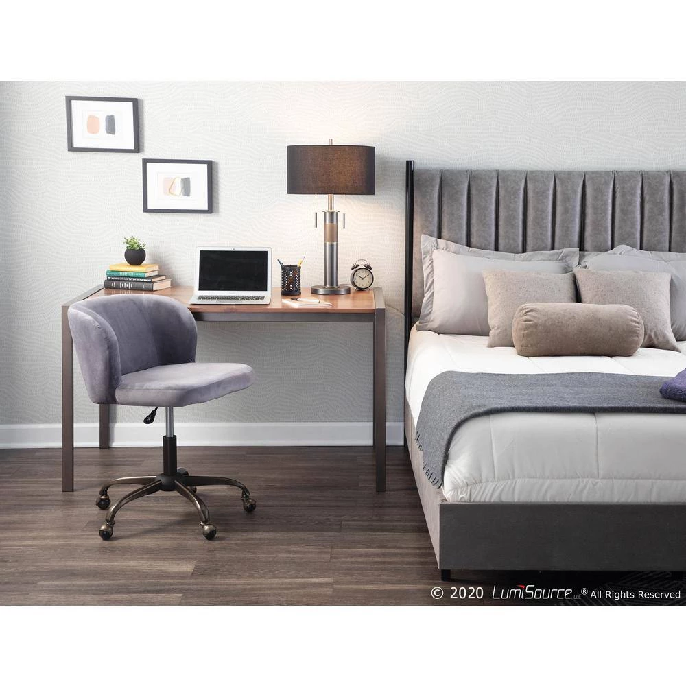 Fran Antique Silver Velvet Adjustable Task Chair by Lumisource 7 Fran Antique Silver Velvet Adjustable Task Chair by Lumisource - Image 5