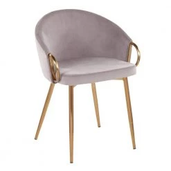 Claire Silver Velvet and Gold Metal Arm Chair by Lumisource