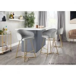 Cece 35 in. Silver Velvet and Gold Steel Counter Height Bar Stool (Set of 2) by Lumisource -Cheap Lumisource Store silver velvet gold steel lumisource bar stools b26 cece auvsv2 31 1000