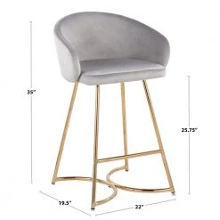 Cece 35 in. Silver Velvet and Gold Steel Counter Height Bar Stool (Set of 2) by Lumisource -Cheap Lumisource Store silver velvet gold steel lumisource bar stools b26 cece auvsv2 c3 1000