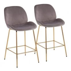 Diva 40.25 in. Silver Velvet and Gold Steel High Back Metal Frame Counter Height Bar Stool (Set of 2) by Lumisource
