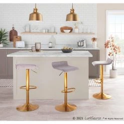 Ale 34.75 in. Silver Velvet and Gold Steel Adjustable Bar Stool (Set of 2) by Lumisource -Cheap Lumisource Store silver velvet gold steel lumisource bar stools bs ale auvsv2 31 1000