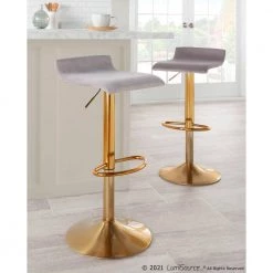 Ale 34.75 in. Silver Velvet and Gold Steel Adjustable Bar Stool (Set of 2) by Lumisource -Cheap Lumisource Store silver velvet gold steel lumisource bar stools bs ale auvsv2 c3 1000