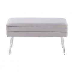 Neapolitan Chrome Storage Bench in Silver Velvet 16 in. x 30.75 in. x 14.50 in. by Lumisource -Cheap Lumisource Store silver velvet lumisource bedroom benches ot neo vsv 66 1000