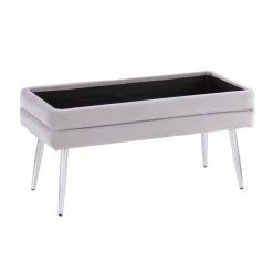 Neapolitan Chrome Storage Bench in Silver Velvet 16 in. x 30.75 in. x 14.50 in. by Lumisource -Cheap Lumisource Store silver velvet lumisource bedroom benches ot neo vsv 77 1000