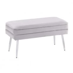 Neapolitan Chrome Storage Bench in Silver Velvet 16 in. x 30.75 in. x 14.50 in. by Lumisource -Cheap Lumisource Store silver velvet lumisource bedroom benches ot neo vsv c3 1000