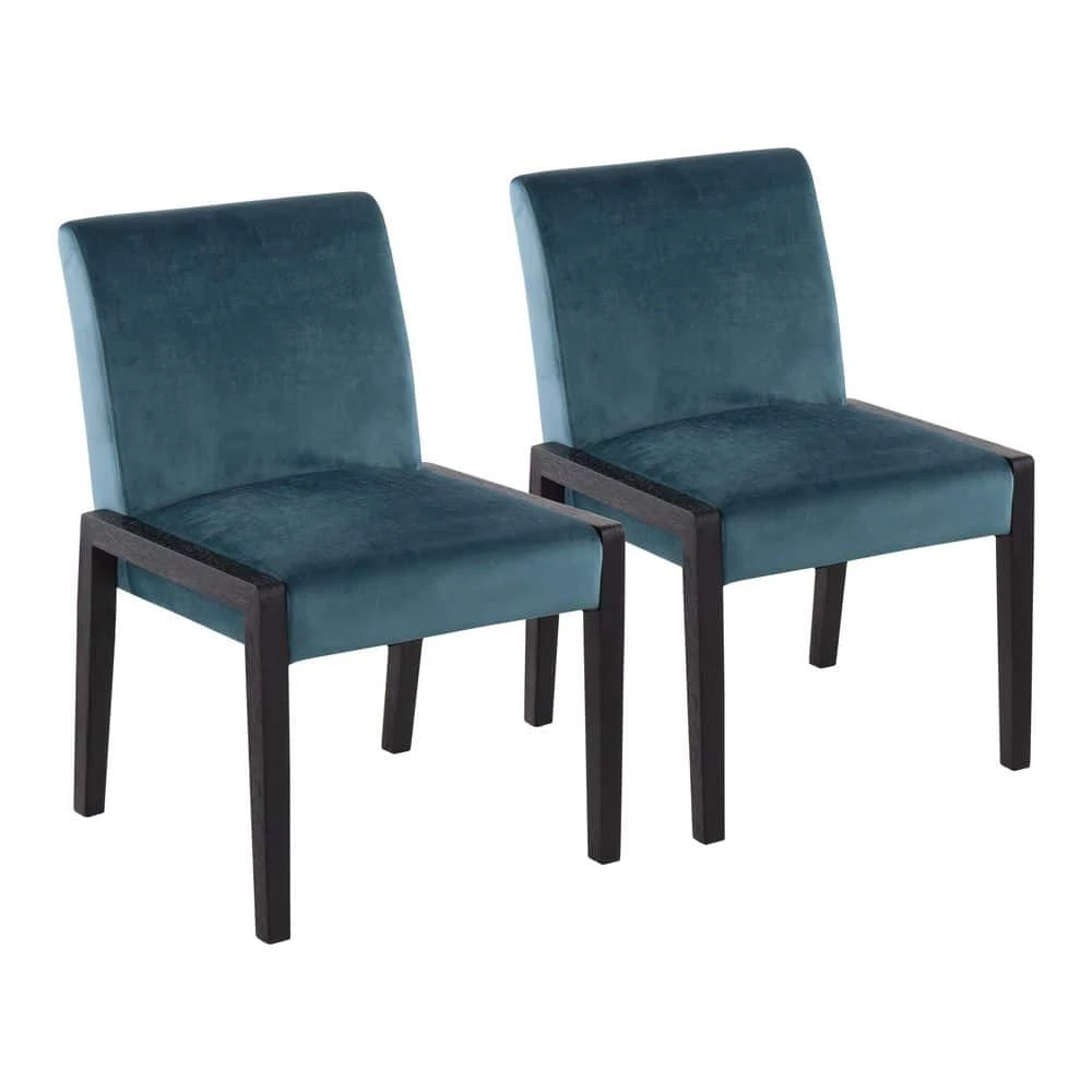 Carmen Teal Velvet and Black Wood Side Dining Chair (Set of 2) by Lumisource 3 Carmen Teal Velvet and Black Wood Side Dining Chair (Set of 2) by Lumisource