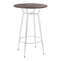 Clara Industrial Round Vintage White Metal and Espresso Wood Bar Table by Lumisource