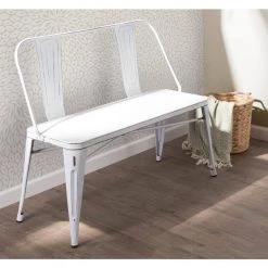 Oregon Vintage White Metal Bench by Lumisource 13 Oregon Vintage White Metal Bench by Lumisource -Cheap Lumisource Store vintage white lumisource dining benches bc ormtl vw 31 1000
