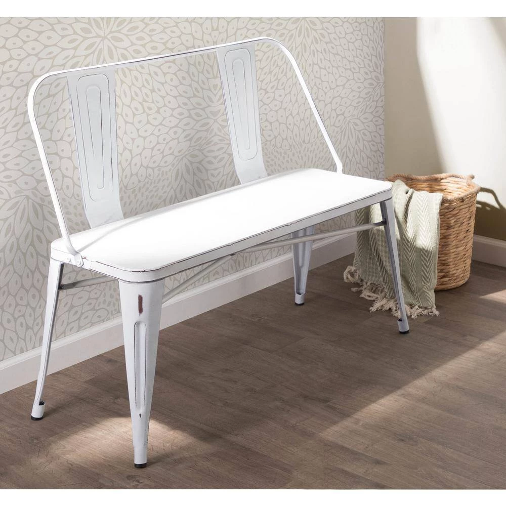 Oregon Vintage White Metal Bench by Lumisource 8 Oregon Vintage White Metal Bench by Lumisource - Image 6