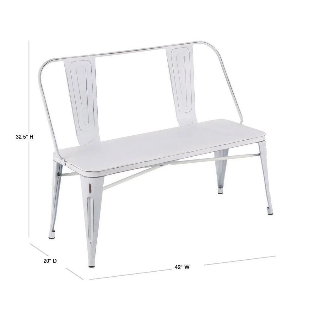 Oregon Vintage White Metal Bench by Lumisource 5 Oregon Vintage White Metal Bench by Lumisource - Image 3