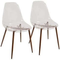 Clara Mid-Century Clear Acrylic and Walnut Modern Dining Chair (Set of 2) by Lumisource
