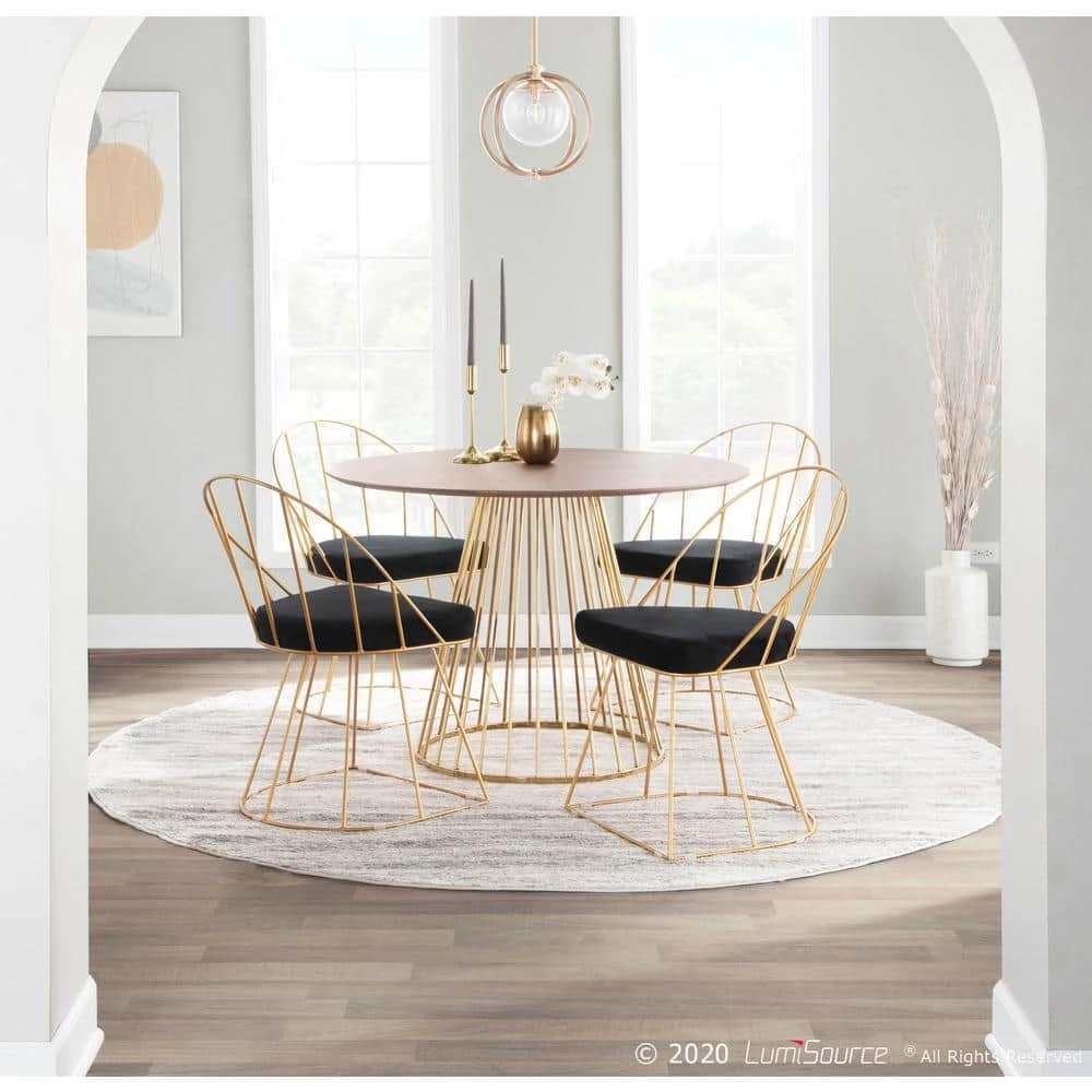 Canary Walnut Wood and Gold Metal Round Dining Table by Lumisource 5 Canary Walnut Wood and Gold Metal Round Dining Table by Lumisource - Image 3