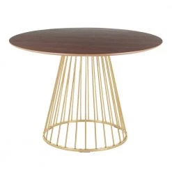 Canary Walnut Wood and Gold Metal Round Dining Table by Lumisource