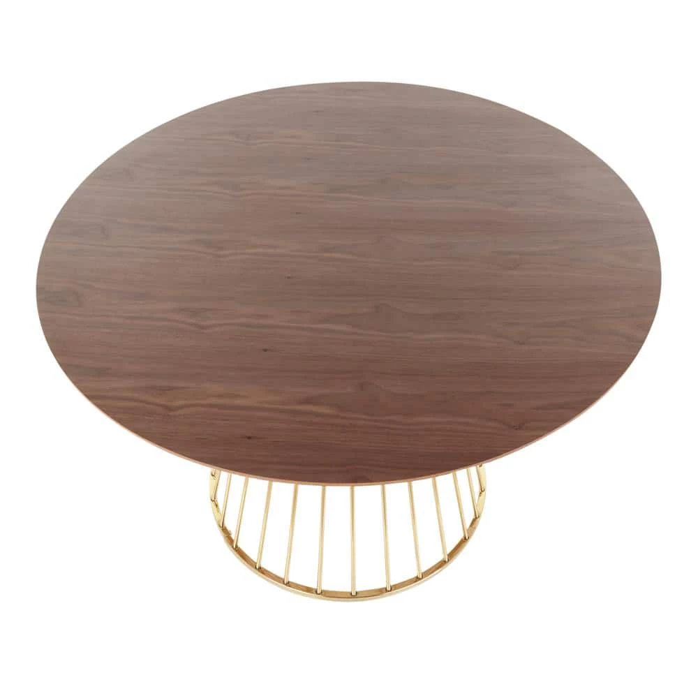 Canary Walnut Wood and Gold Metal Round Dining Table by Lumisource 4 Canary Walnut Wood and Gold Metal Round Dining Table by Lumisource - Image 2