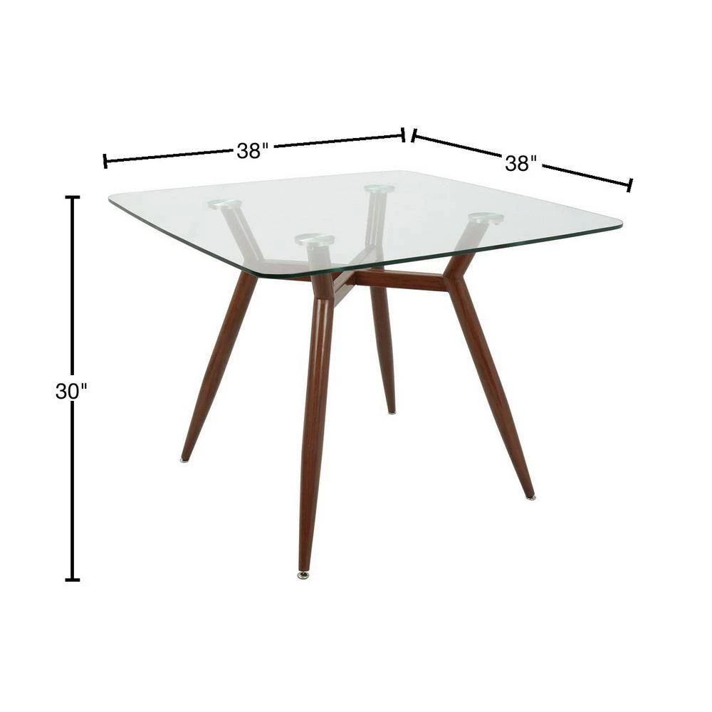 Clara Walnut Metal and Clear Glass Square Dining Table by Lumisource 5 Clara Walnut Metal and Clear Glass Square Dining Table by Lumisource - Image 3
