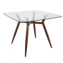Clara Walnut Metal and Clear Glass Square Dining Table by Lumisource